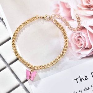 🎉 New Pink Butterfly Gold Anklet Ankle Bracelet